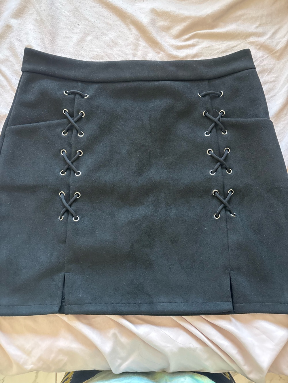 Black Lace-Up Detail Skirt